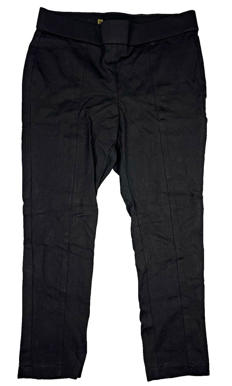 Anne Klein Women L Black Pull On Crop Dress Pants Flat Front Stretch Career Work